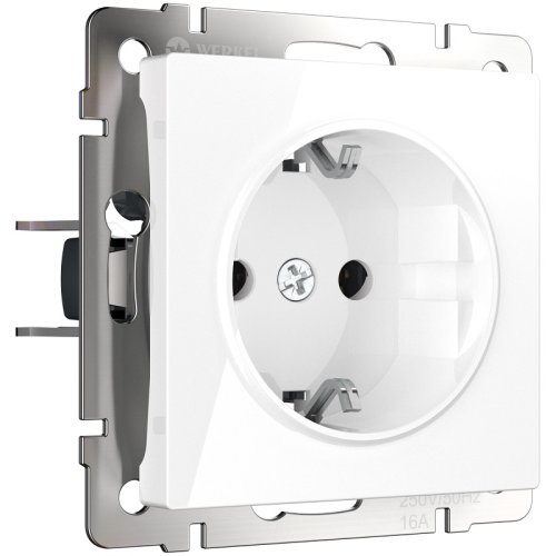 Розетка с заземлением без рамки Werkel 1-м. белый глянцевый картинка